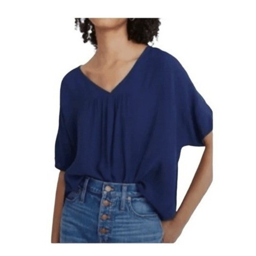 Madewell Boxy Rhyme V-Neck Tee Navy‎ Blue Drop Shoulder Oversized Short Sleeve